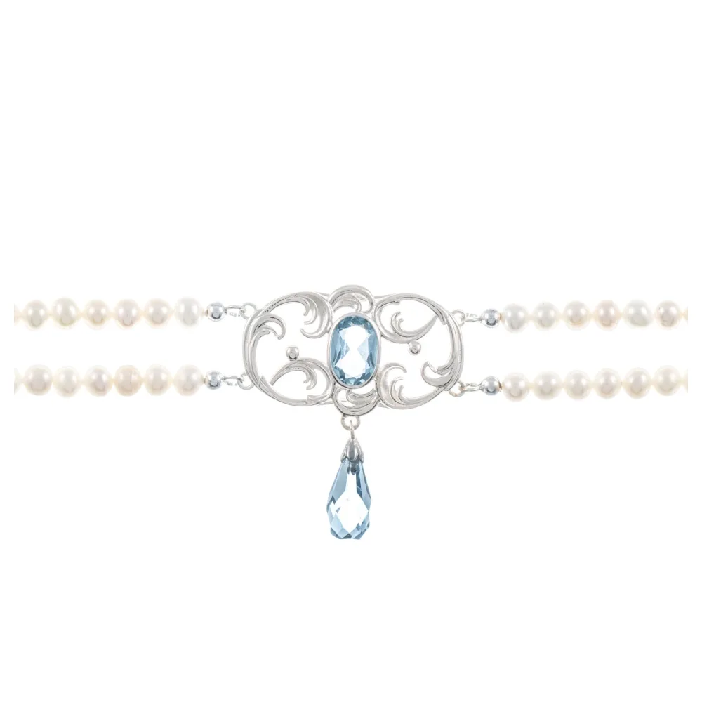 Collier Choker 925 Silber Zirkonia hellblau Perle