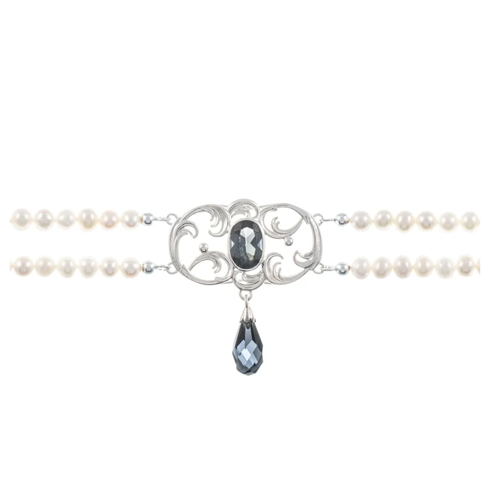 Collier Choker 925 Silber Zirkonia anthrazit Perle
