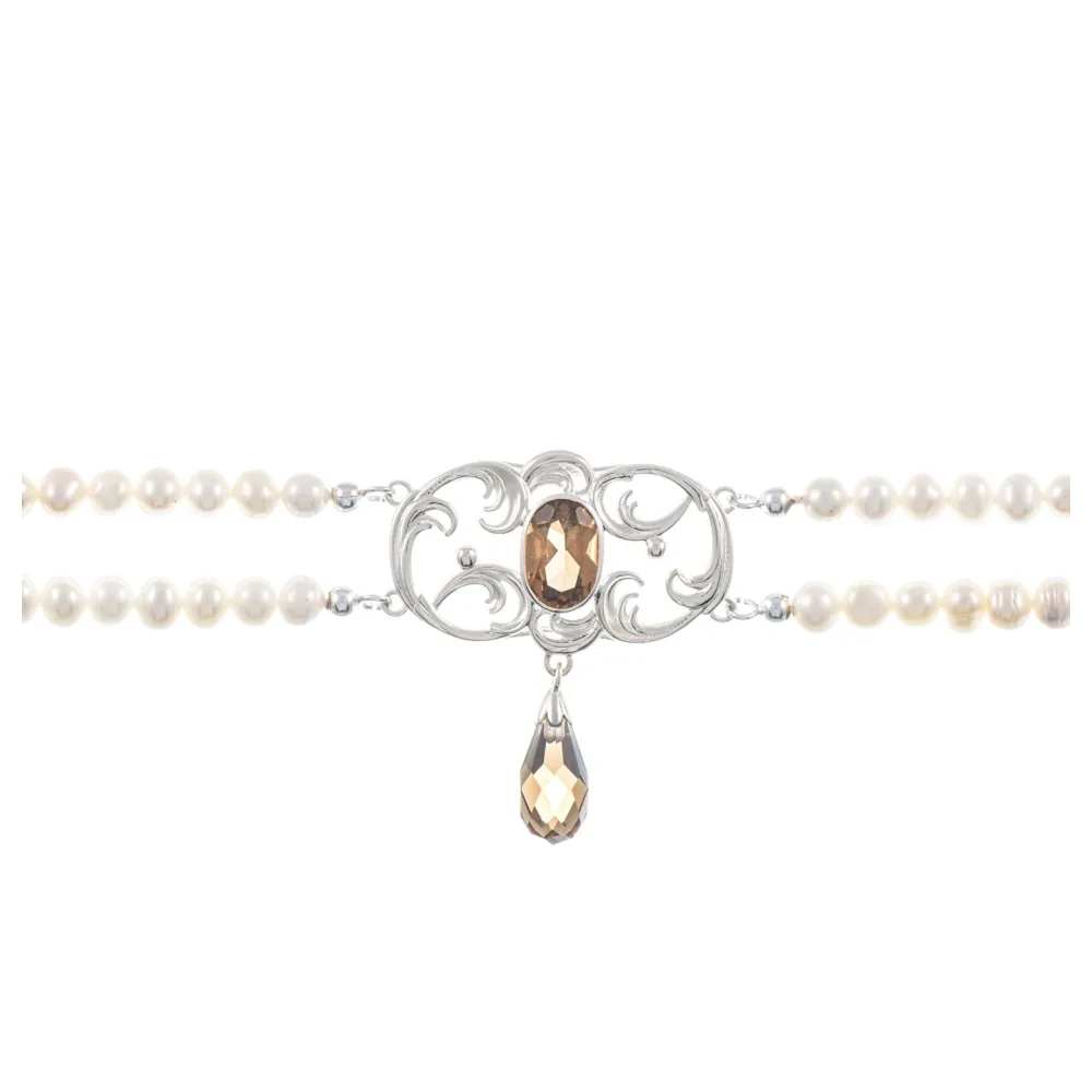 Collier Choker 925 Silber Zirkonia cognac Perle