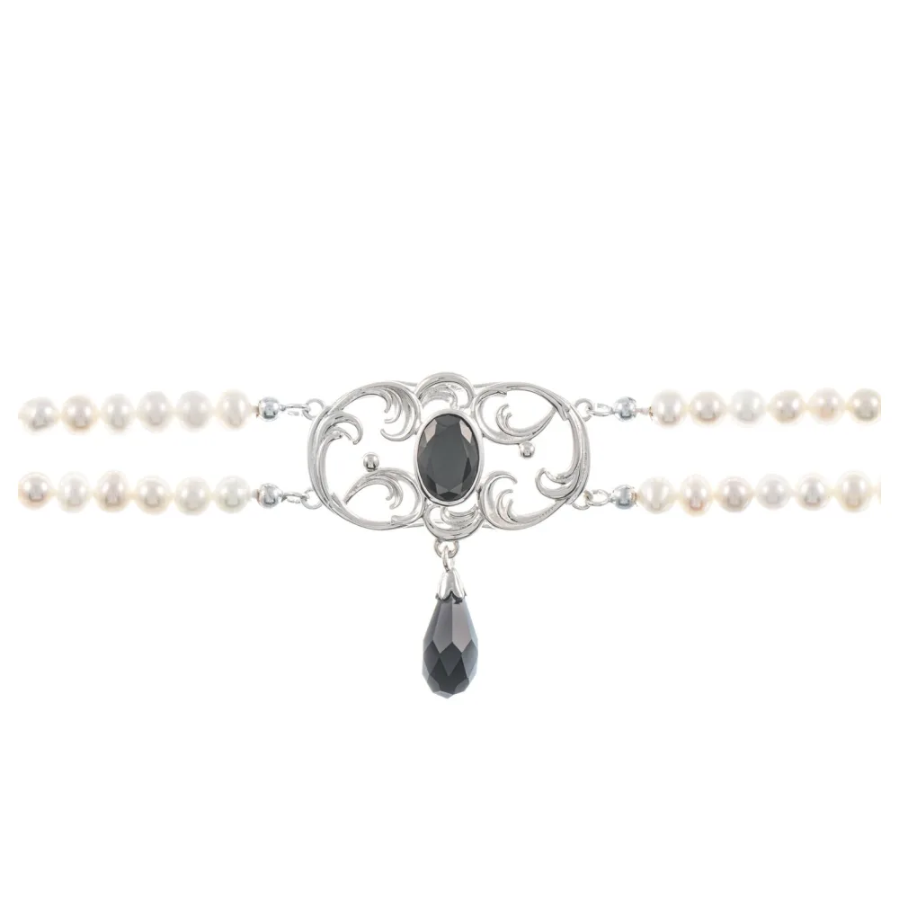 Collier Choker 925 Silber Zirkonia schwarz Perle