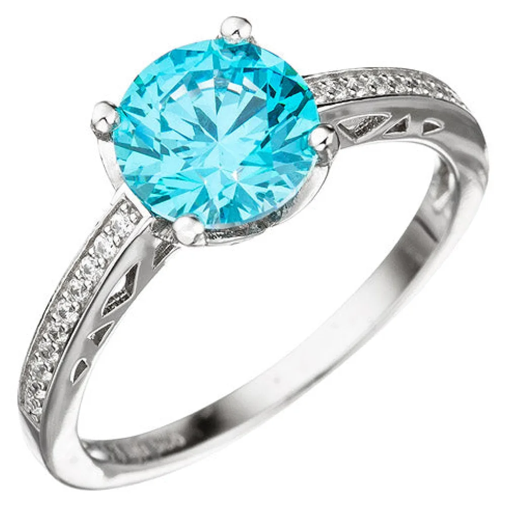 Damen Ring 925 Sterling Silber mit Zikonia türkis blau hellblau-58