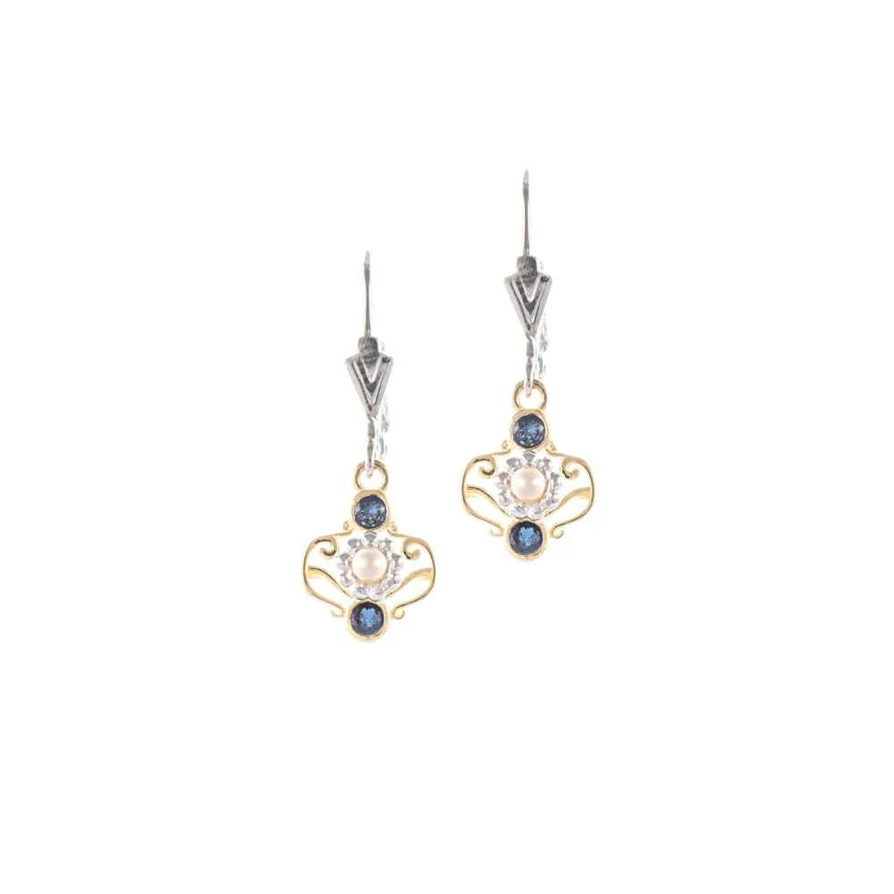 Ohrringe 925 Silber teilvergoldet Zirkonia blau Perle
