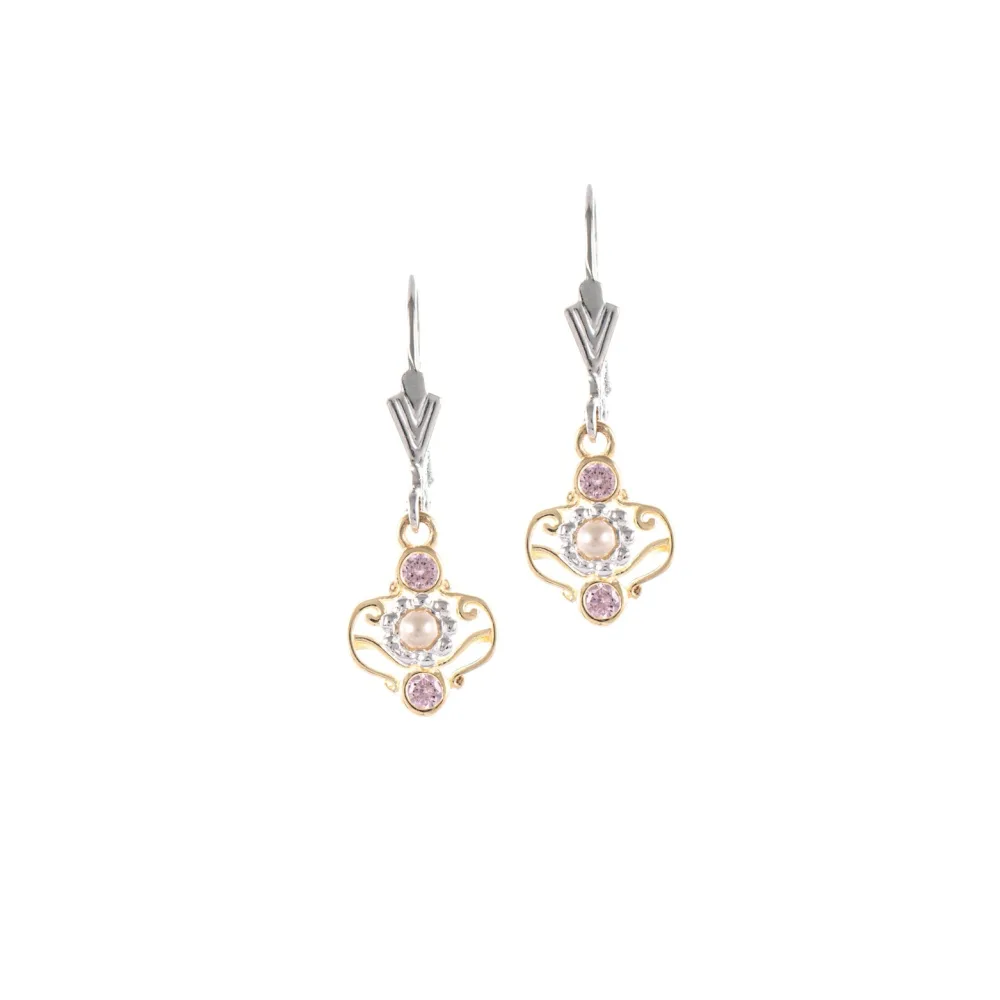 Ohrringe 925 Silber teilvergoldet Zirkonia rosa Perle