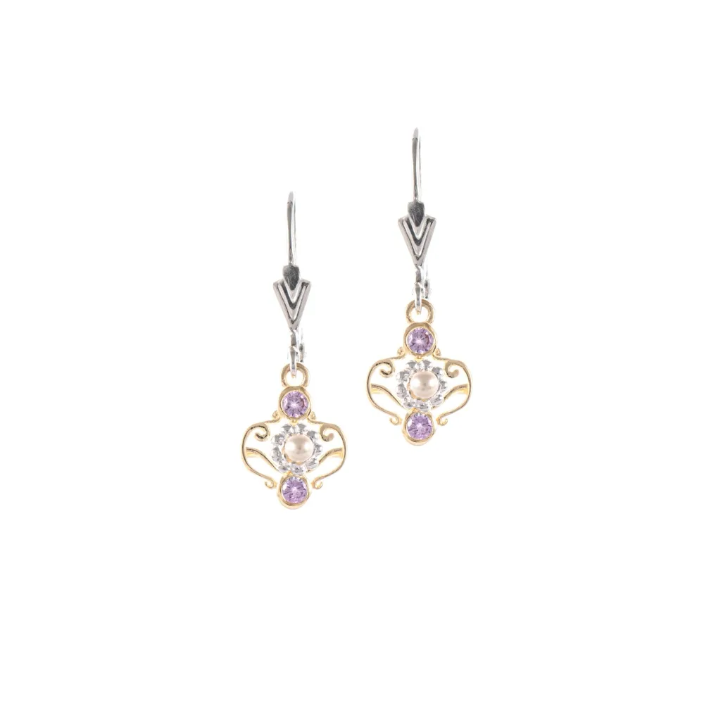 Ohrringe 925 Silber teilvergoldet Zirkonia flieder Perle