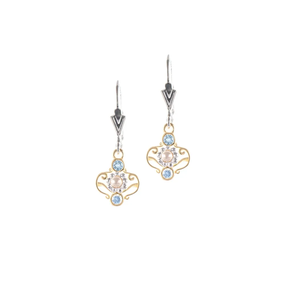 Ohrringe 925 Silber teilvergoldet Zirkonia hellblau Perle