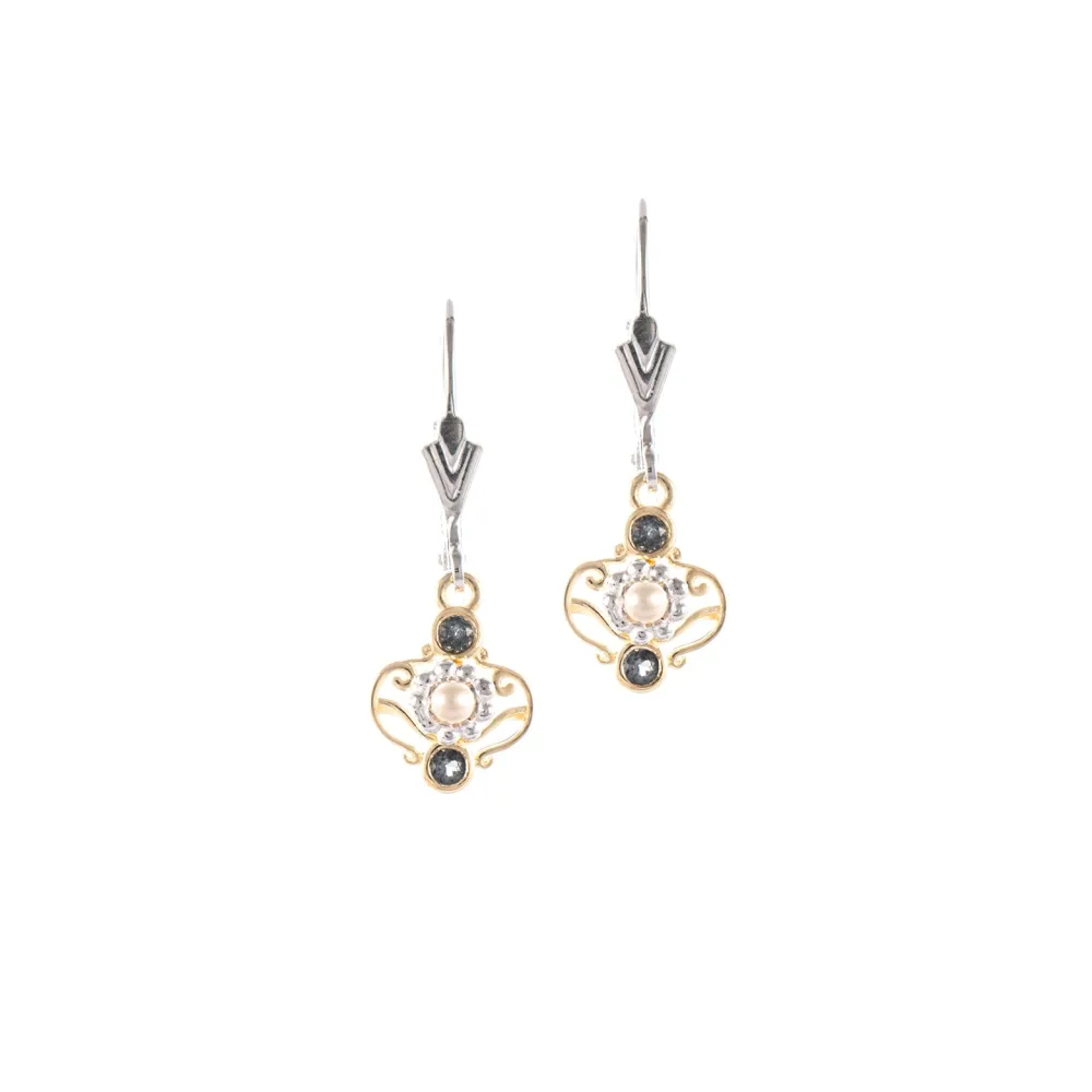Ohrringe 925 Silber teilvergoldet Zirkonia anthrazit Perle
