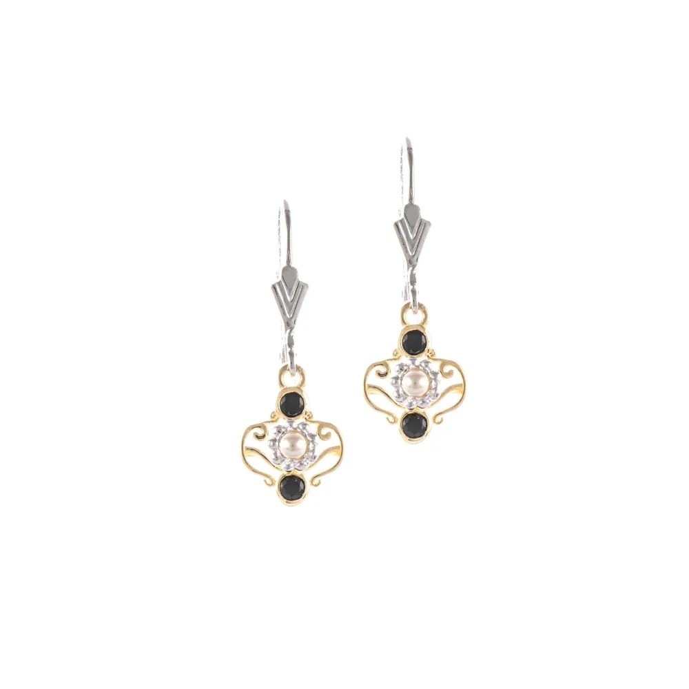 Ohrringe 925 Silber teilvergoldet Zirkonia schwarz Perle