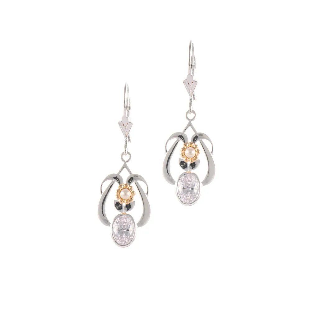 Ohrringe 925 Silber teilvergoldet Zirkonia weiss Perle