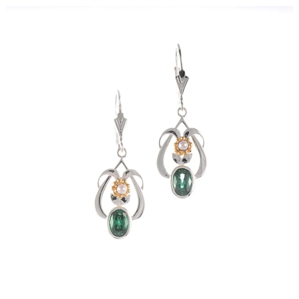 Ohrringe 925 Silber teilvergoldet Zirkonia grün Perle