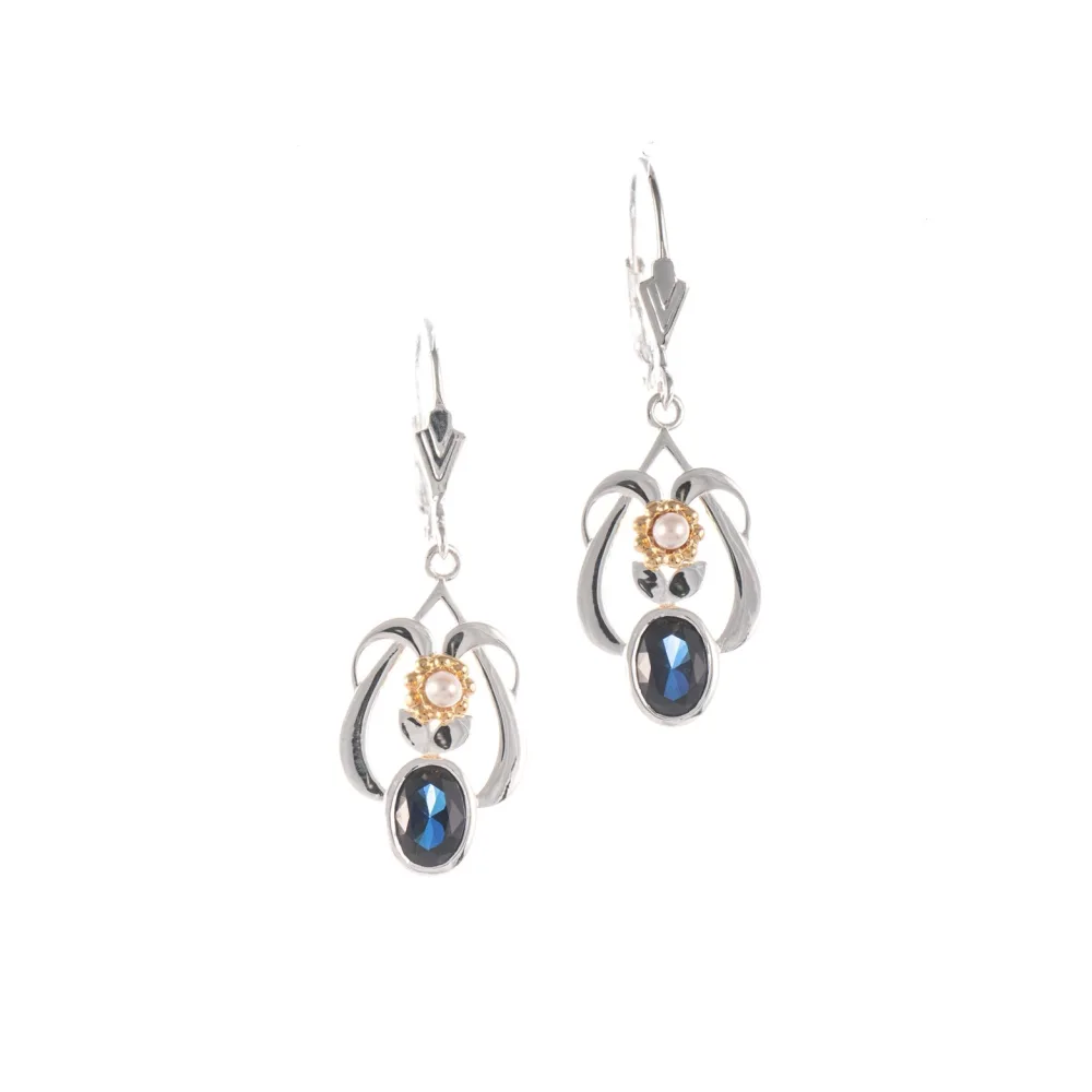 Ohrringe 925 Silber teilvergoldet Zirkonia blau Perle