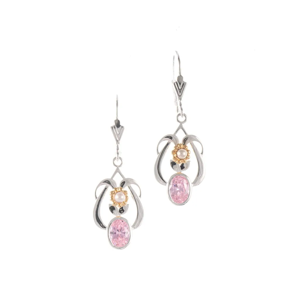 Ohrringe 925 Silber teilvergoldet Zirkonia rosa Perle