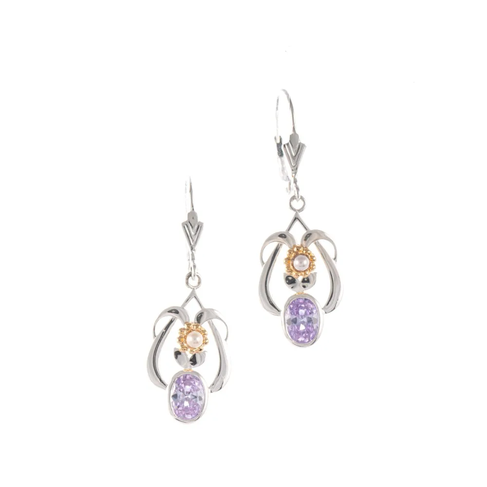 Ohrringe 925 Silber teilvergoldet Zirkonia flieder Perle