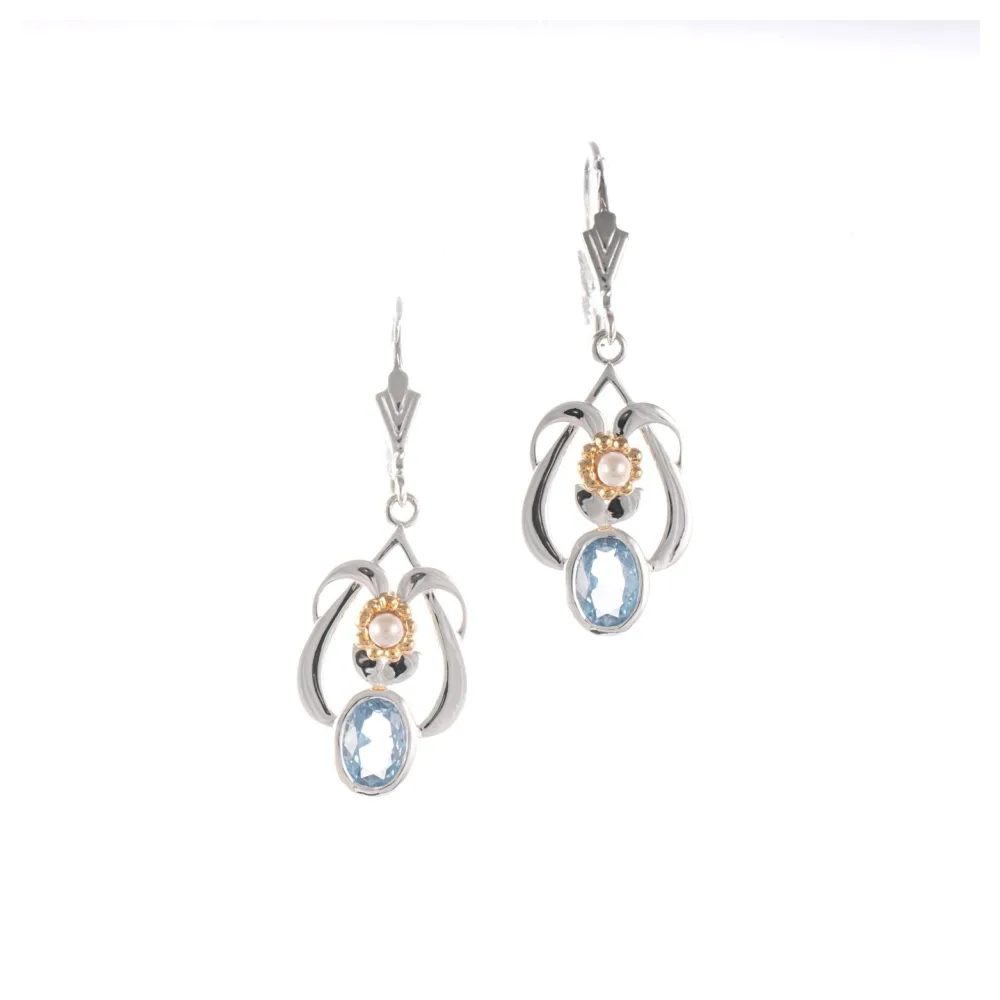 Ohrringe 925 Silber teilvergoldet Zirkonia hellblau Perle