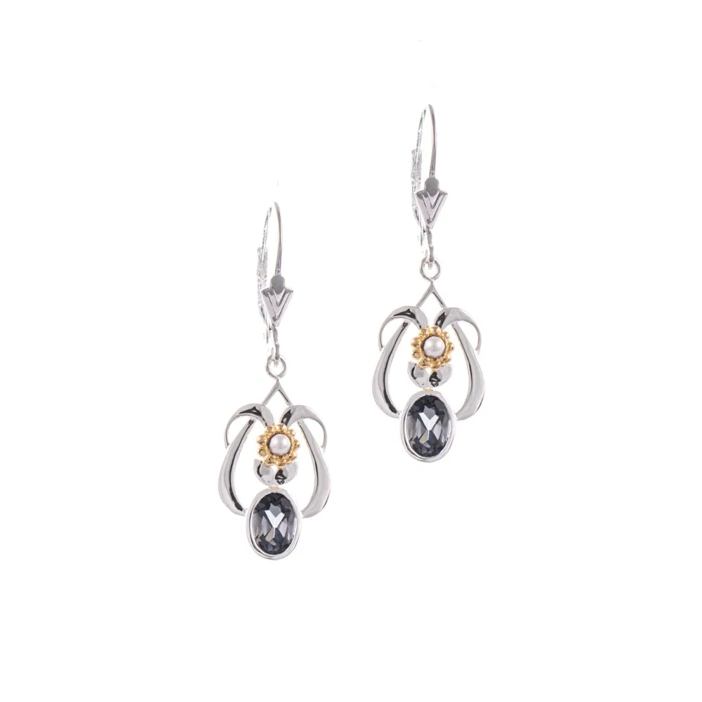 Ohrringe 925 Silber teilvergoldet Zirkonia anthrazit Perle