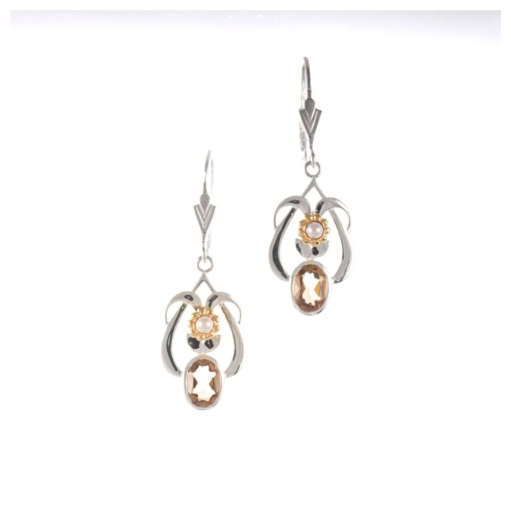 Ohrringe 925 Silber teilvergoldet Zirkonia cognac Perle