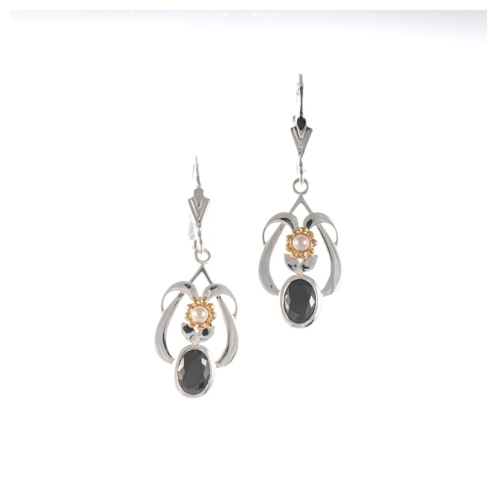 Ohrringe 925 Silber teilvergoldet Zirkonia schwarz Perle