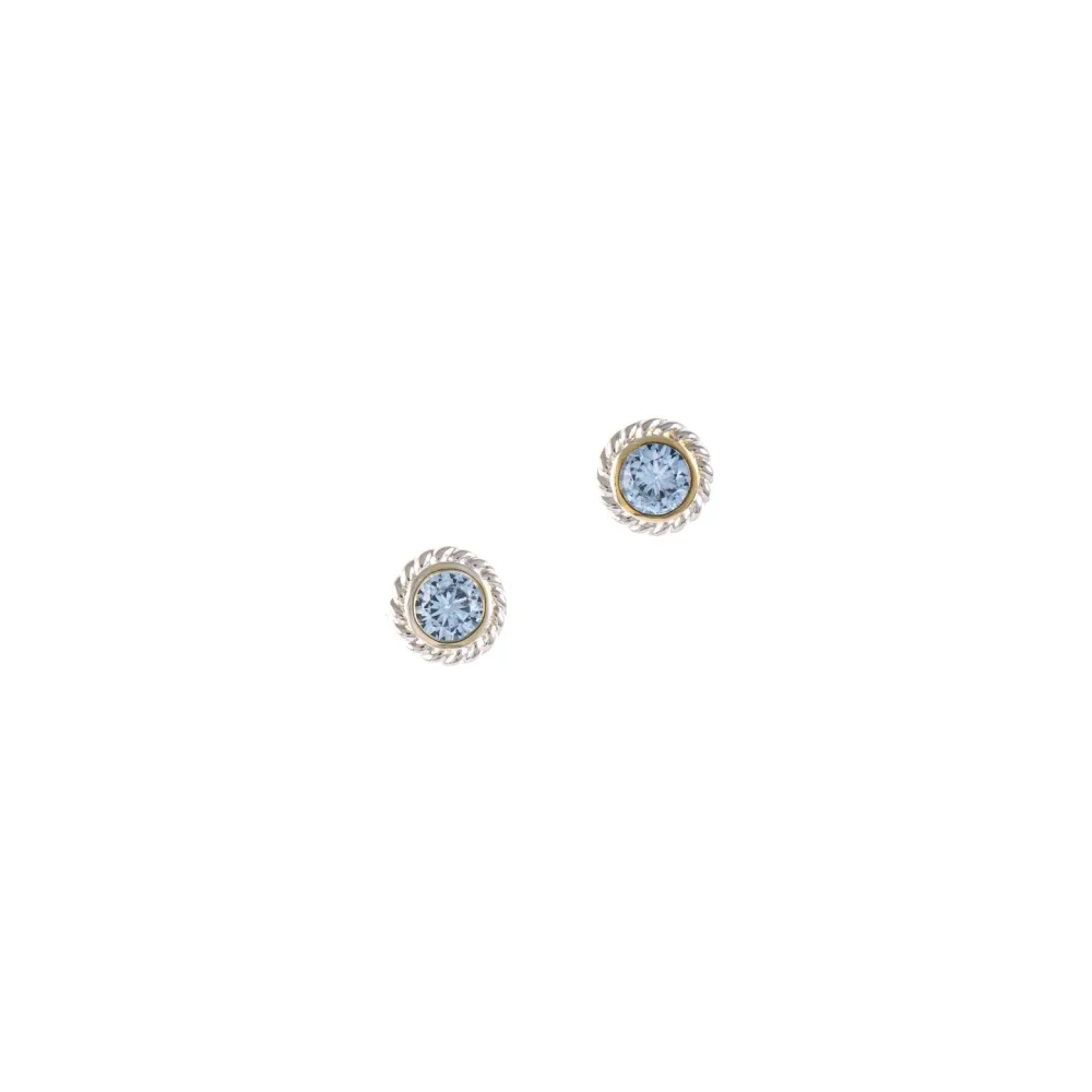 Ohrstecker 925 Silber teilvergoldet Zirkonia hellblau