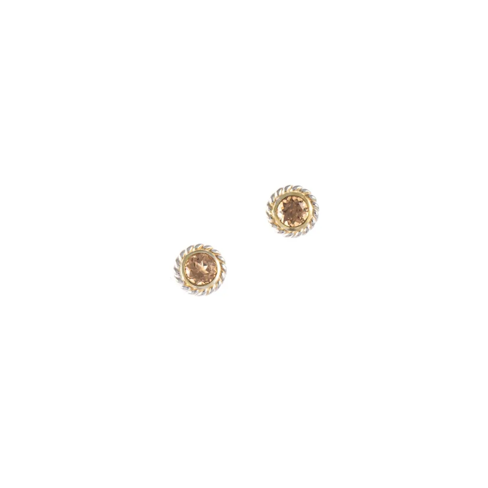 Ohrstecker 925 Silber teilvergoldet Zirkonia cognac