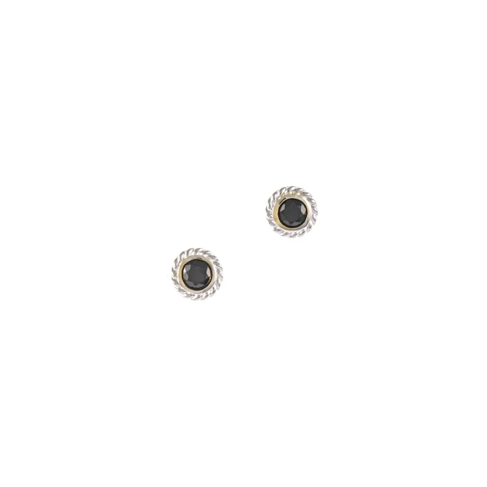Ohrstecker 925 Silber teilvergoldet Zirkonia schwarz