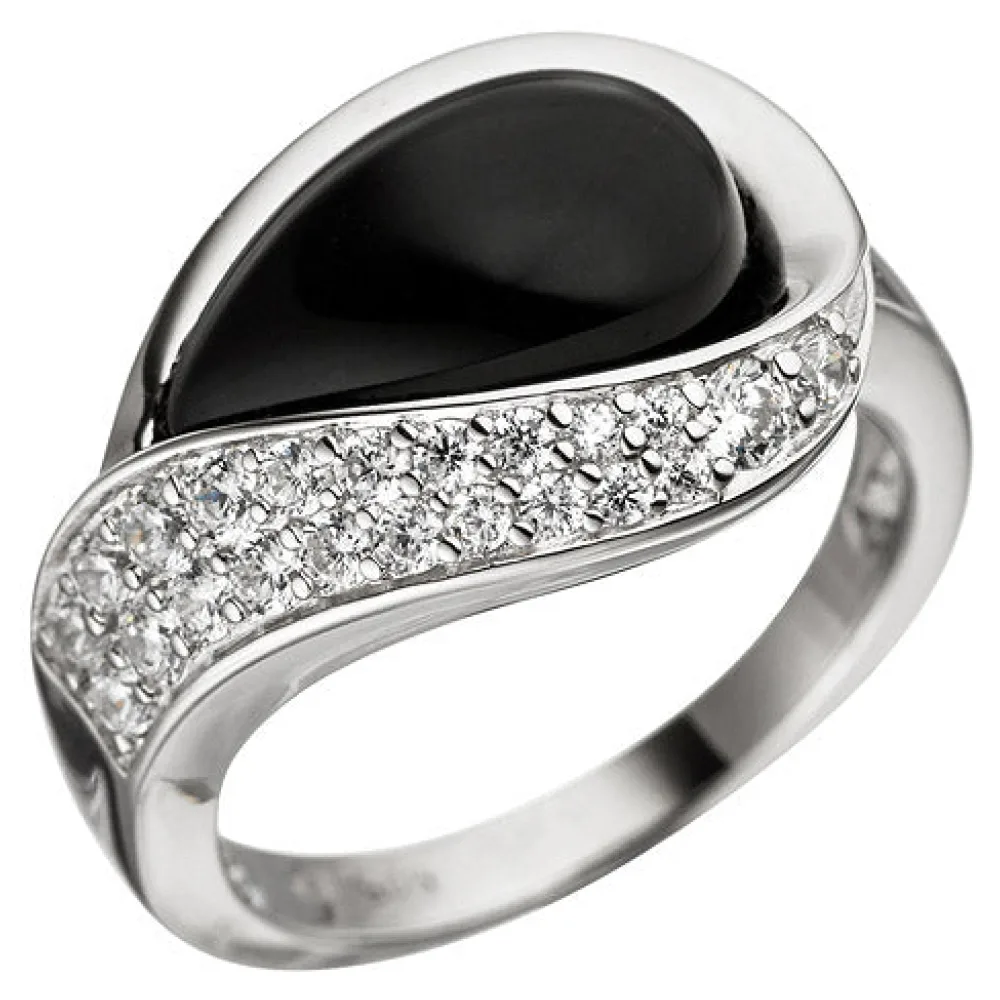 Damen Ring 925 Sterling Silber mit Zirkonia 1 Onyx schwarz Silberring Onyxring-62