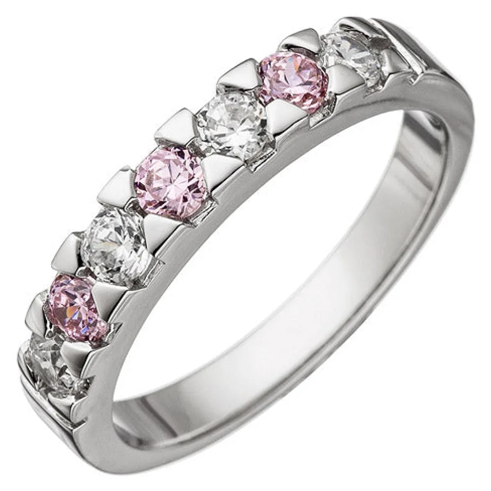 Damen Ring 925 Sterling Silber mit Zirkonia rosa und weiß Silberring-60
