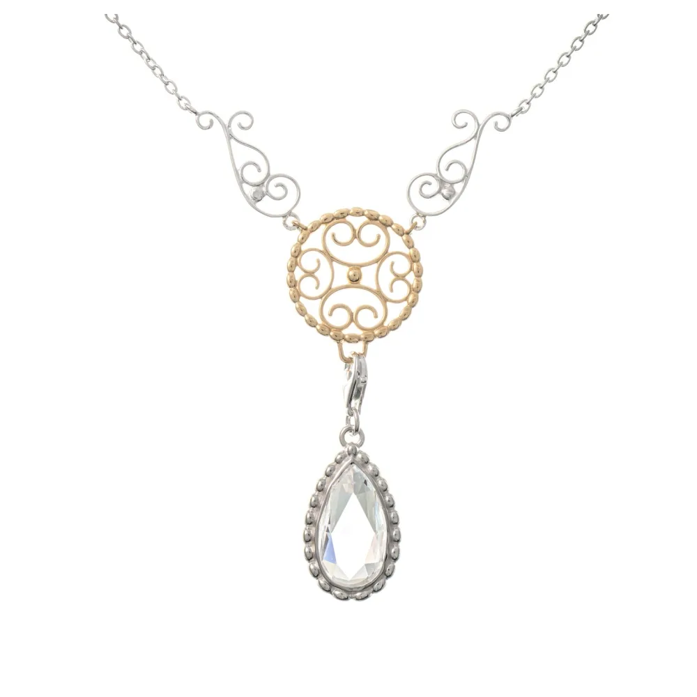Collier Signature 925 Silber teilvergoldet mit wechselbarem Stein weiss