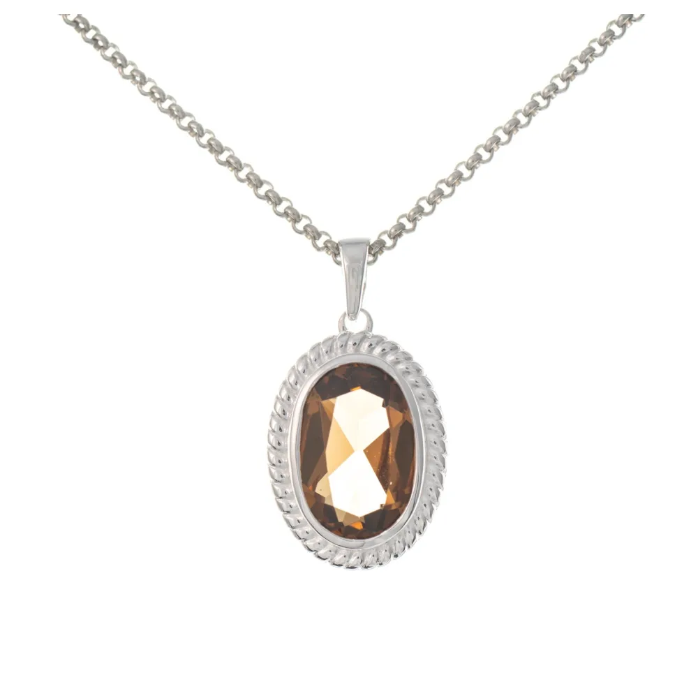 Anhänger mit Kette 925 Silber Zirkonia cognac