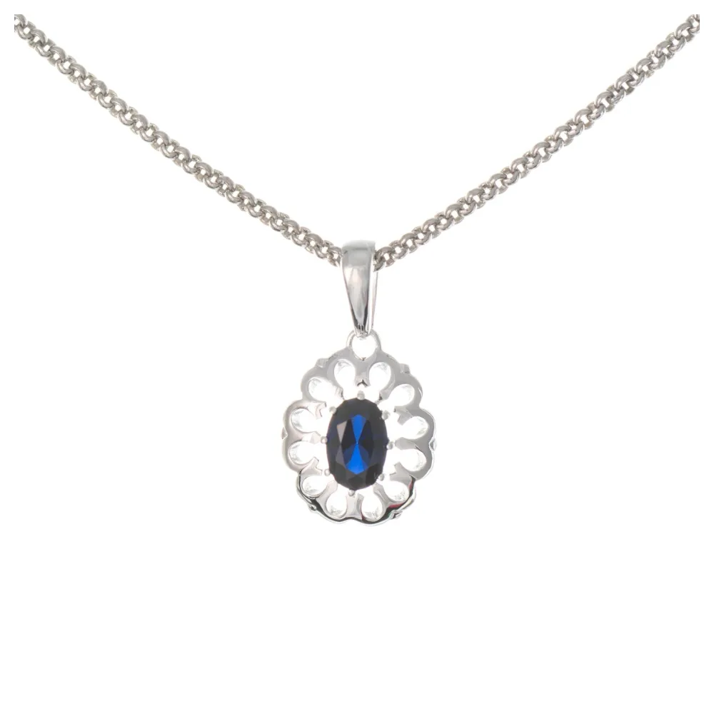 Anhänger mit Kette 925 Silber Zirkonia blau