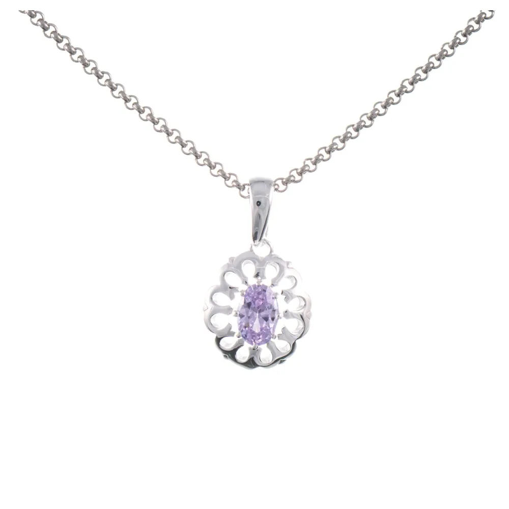 Anhänger mit Kette 925 Silber Zirkonia flieder