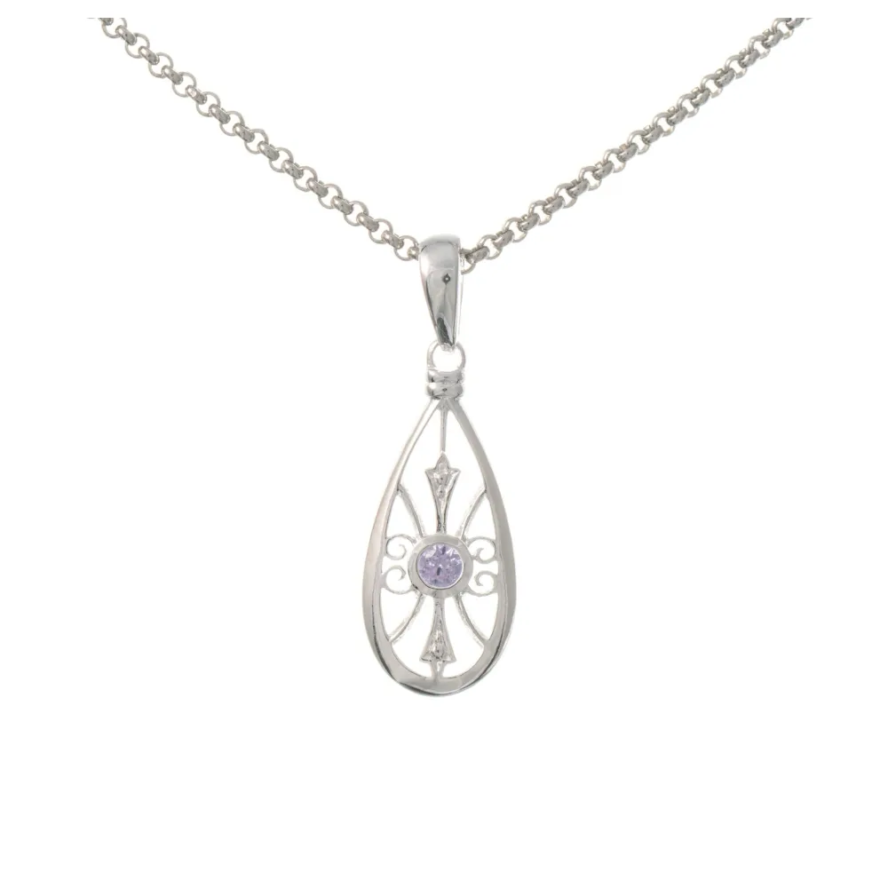 Anhänger mit Kette 925 Silber Zirkonia flieder