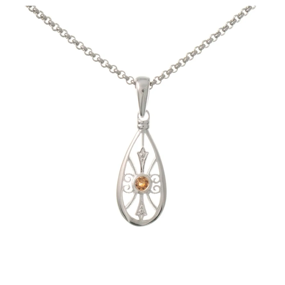 Anhänger mit Kette 925 Silber Zirkonia cognac