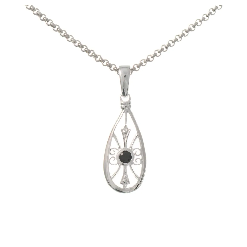 Anhänger mit Kette 925 Silber Zirkonia schwarz