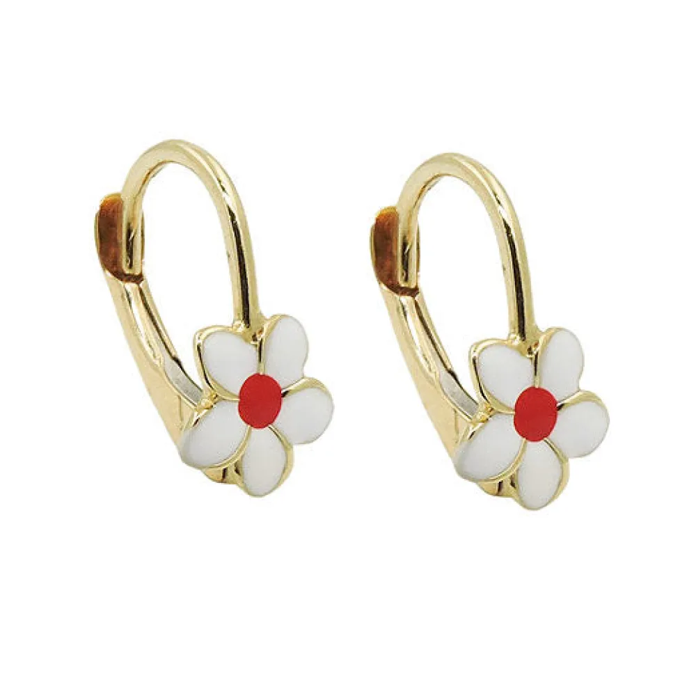 Ohrringe Brisur Blume weiß-rot Gold 375