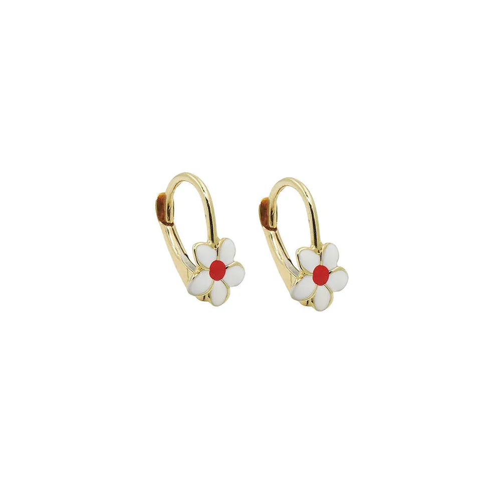 Ohrringe Brisur Blume weiß-rot Gold 375