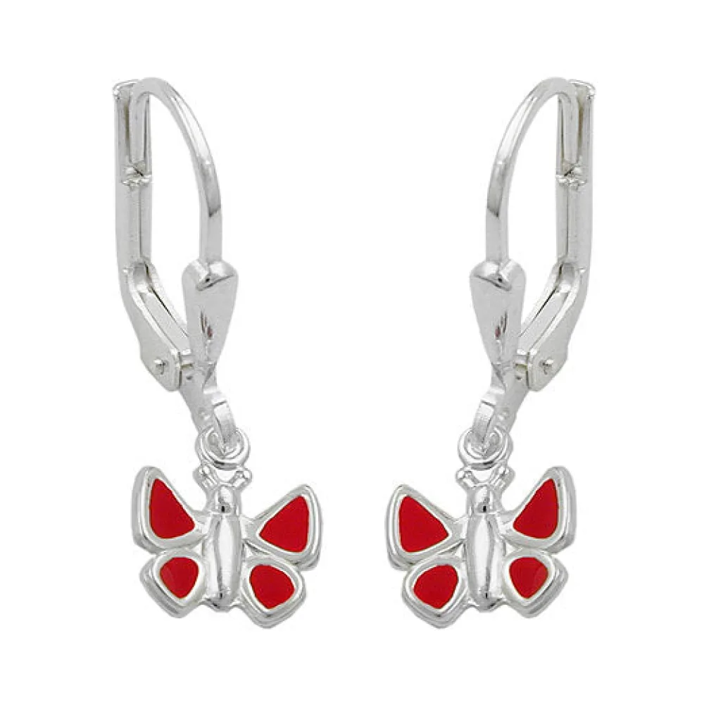Ohrringe Brisur Schmetterling rot Silber 925