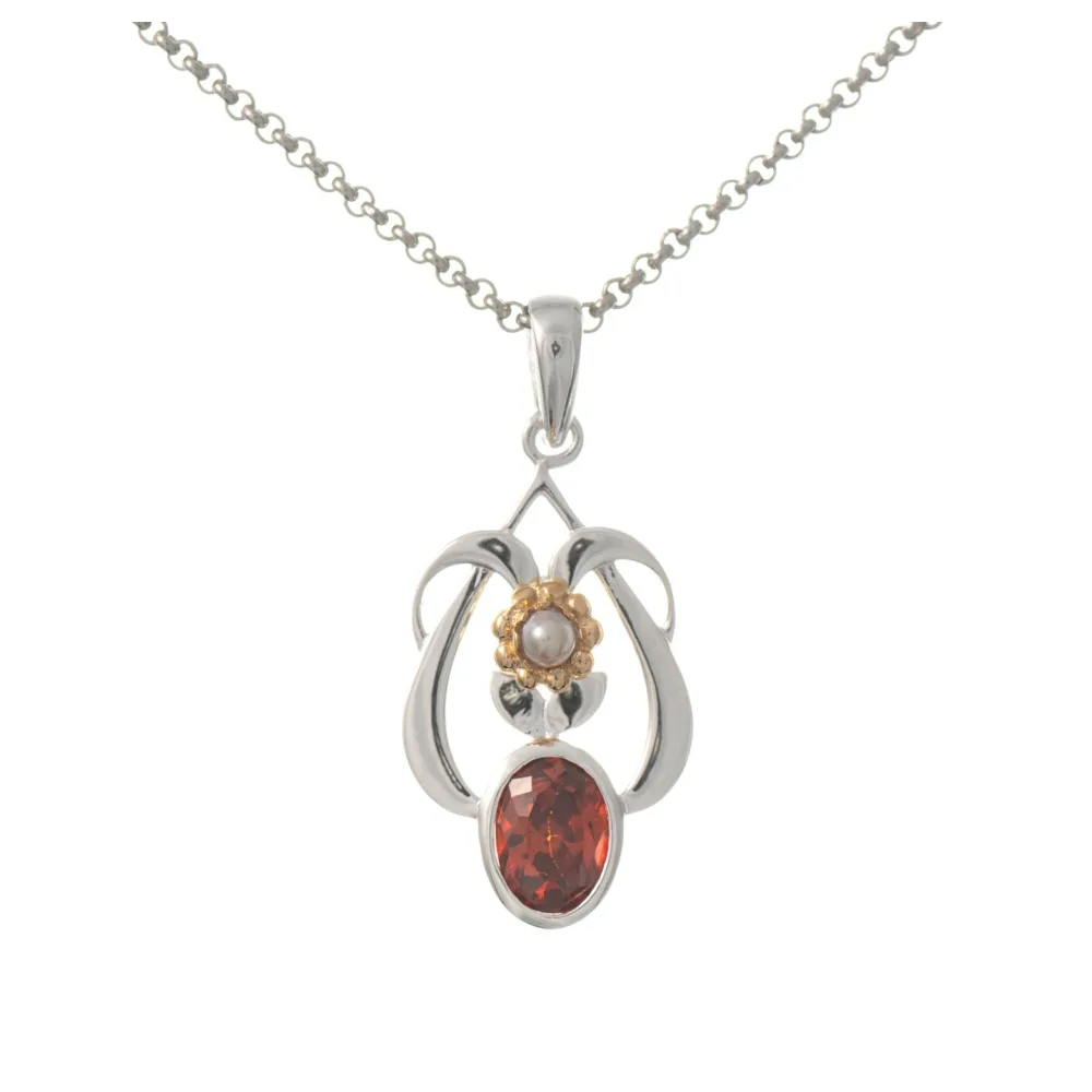 Anhänger mit Kette 925 Silber teilvergoldet Zirkonia rot Perle