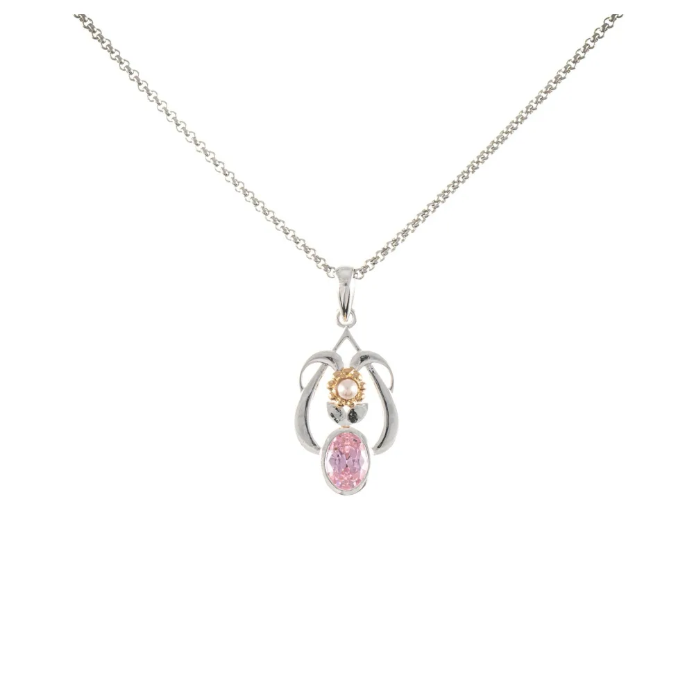 Anhänger mit Kette 925 Silber teilvergoldet Zirkonia rosa Perle