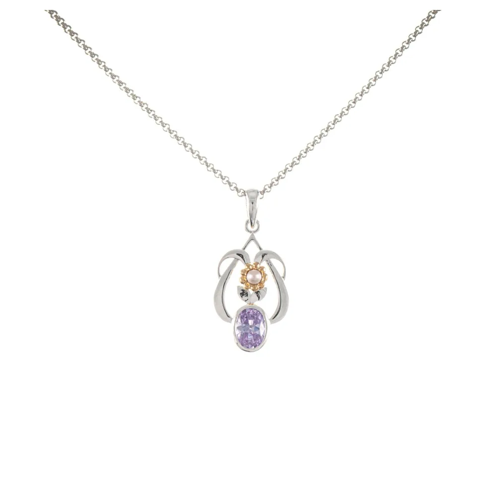 Anhänger mit Kette 925 Silber teilvergoldet Zirkonia flieder Perle