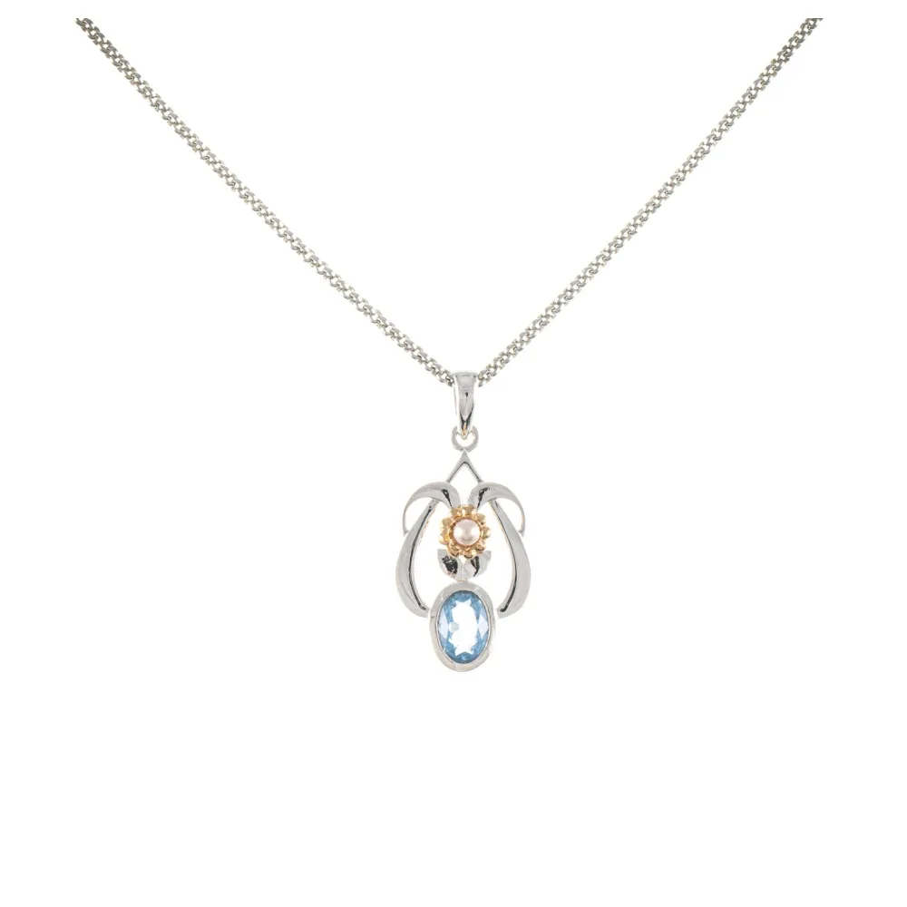 Anhänger mit Kette 925 Silber teilvergoldet Zirkonia hellblau Perle