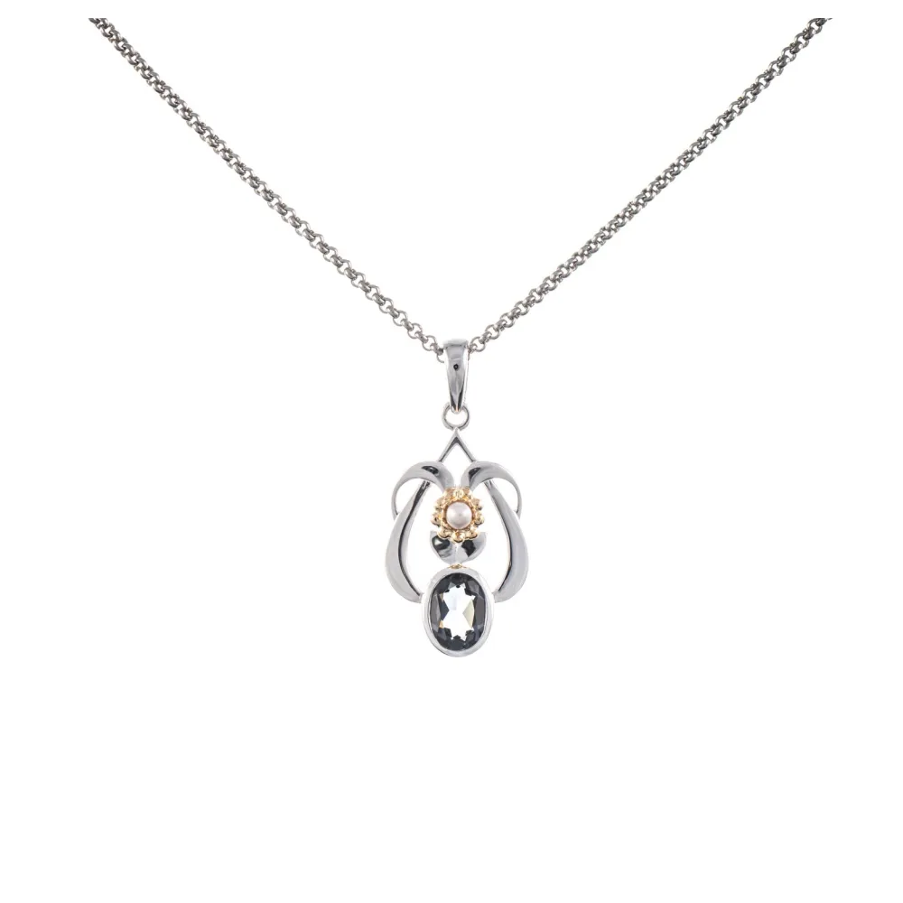 Anhänger mit Kette 925 Silber teilvergoldet Zirkonia anthrazit Perle