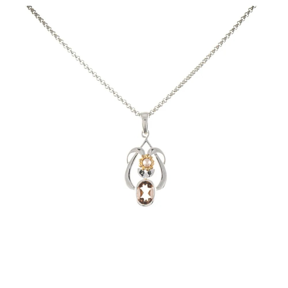 Anhänger mit Kette 925 Silber teilvergoldet Zirkonia cognac Perle