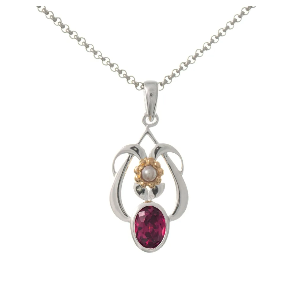 Anhänger mit Kette 925 Silber teilvergoldet Zirkonia beere Perle