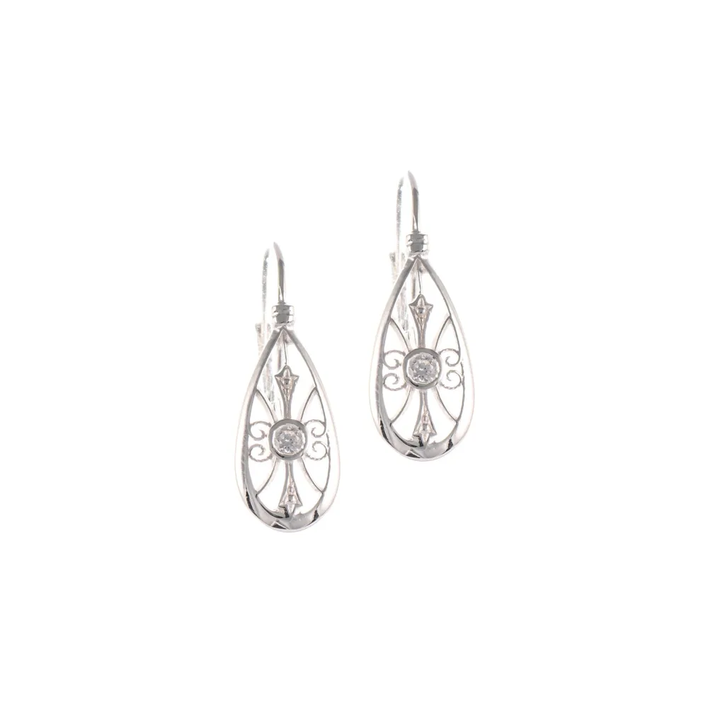 Ohrringe Bouton 925 Silber Zirkonia weiss