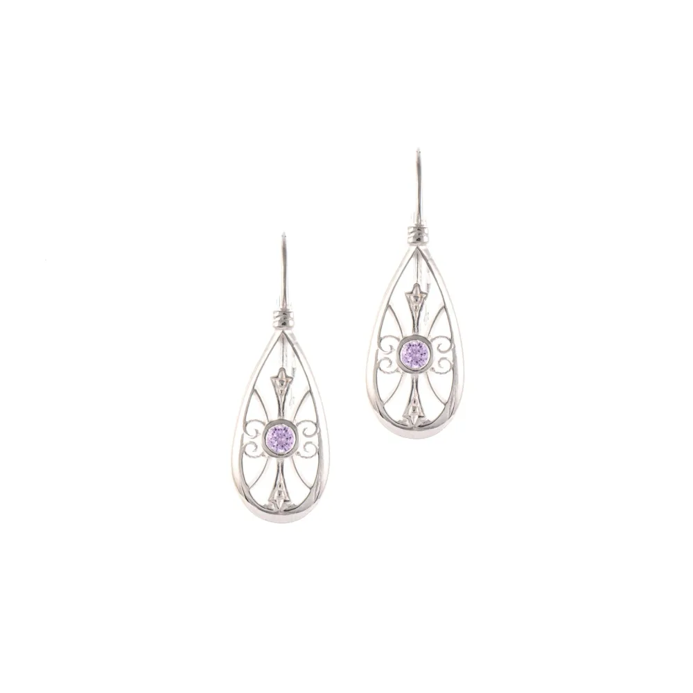 Ohrringe Bouton 925 Silber Zirkonia flieder