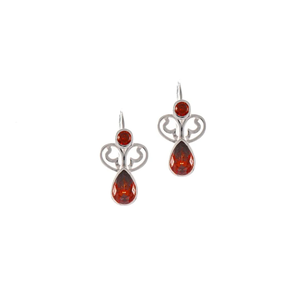 Ohrringe Bouton 925 Silber Zirkonia rot