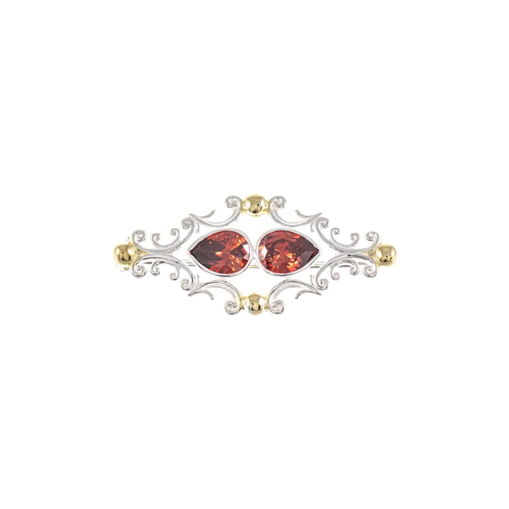 Brosche 925 Silber teilvergoldet Zirkonia rot