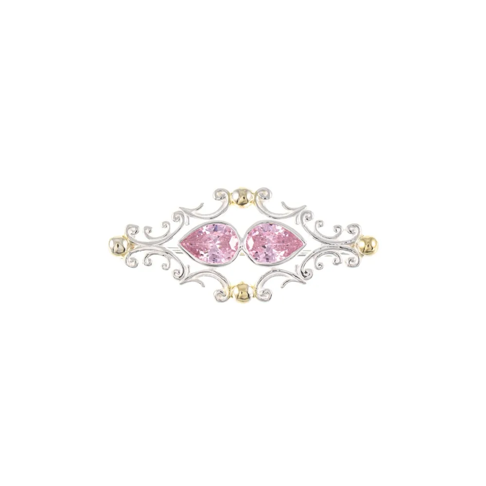 Brosche 925 Silber teilvergoldet Zirkonia rosa