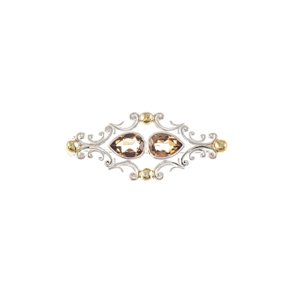 Brosche 925 Silber teilvergoldet Zirkonia cognac