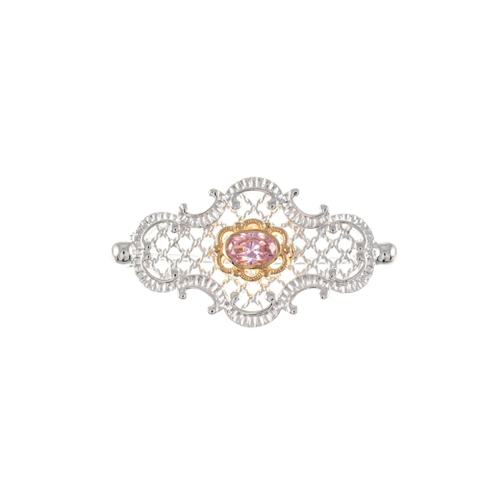 Brosche 925 Silber teilvergoldet Zirkonia rosa
