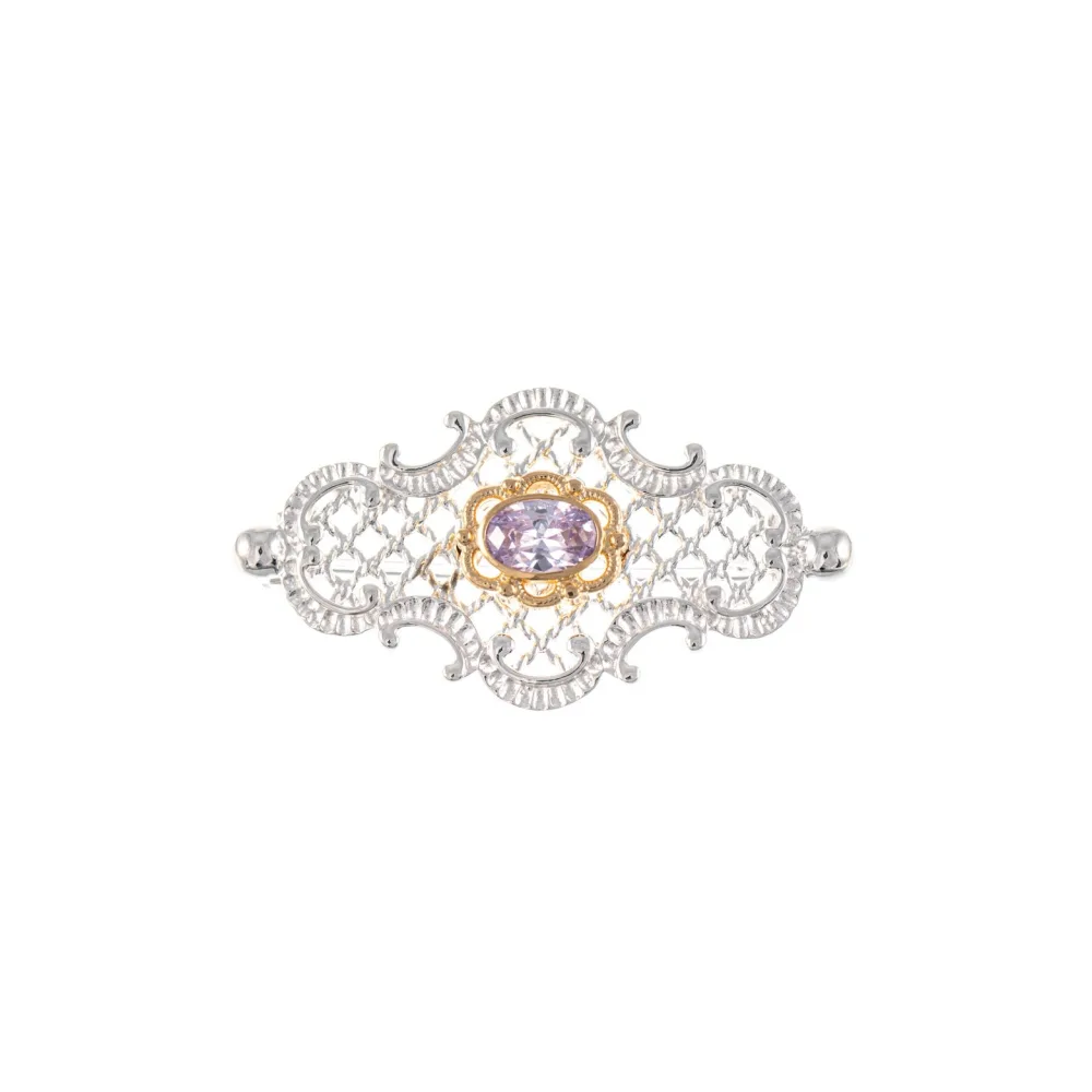 Brosche 925 Silber teilvergoldet Zirkonia flieder